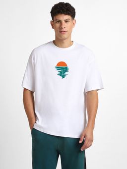 Nobero - Men Oversized Cotton Printed T-shirt - White
