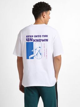 Nobero - Men Oversized Printed T-shirt - White