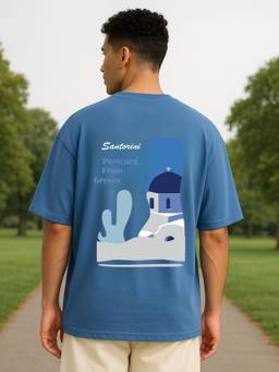Nobero - Men Oversized Back Print T-shirt - Blue