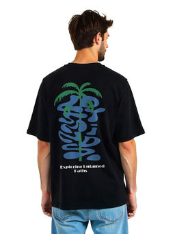 Nobero - Men Oversized Printed T-shirt - Black