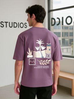 Nobero - Men Oversized Back Print T-shirt - Purple