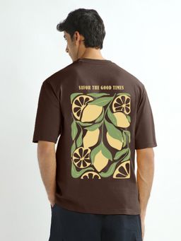 Nobero - Men Oversized Back Print T-shirt - Brown