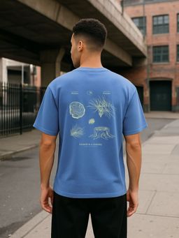Nobero - Men Oversized Back Print T-shirt - Blue