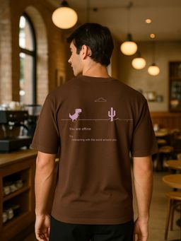 Nobero - Men Oversized Printed T-shirt - Brown