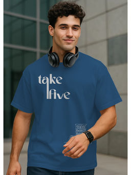 Nobero - Men Oversized Graphic Typography T-shirt - Blue