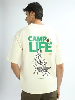 Nobero - Men Oversized Printed T-shirt - Beige