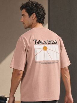 Nobero - Men Oversized Printed T-shirt - Pink