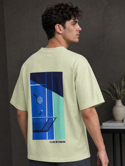 Nobero - Men Premium Oversized Cotton Puff Print T-shirt - Green