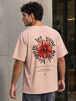Nobero - Men Oversized Printed T-shirt - Pink