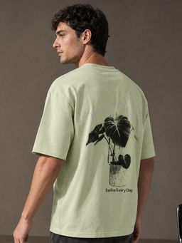 Nobero - Men Premium Oversized Cotton Printed T-shirt - Green