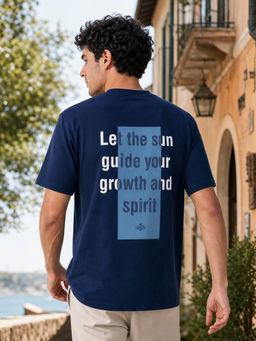 Nobero - Men Premium Oversized Cotton Typography T-shirt - Blue