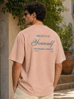 Nobero - Men Premium Oversized Cotton Puff Print T-shirt - Pink