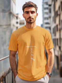 Nobero - Men Typography Cotton T-shirt - Orange