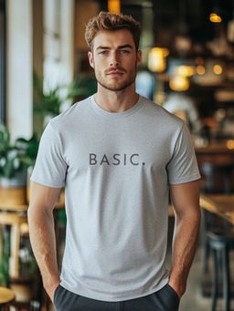 Nobero - Men Typography Print Cotton T-shirt - Grey