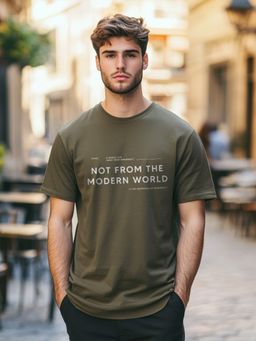 Nobero - Men Typography Cotton T-shirt - Green