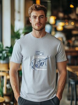 Nobero - Men Printed Cotton T-shirt - Grey