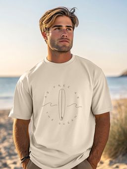 Nobero - Men Printed Cotton T-shirt - Beige