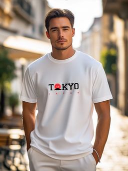 Nobero - Men Typography Cotton T-shirt - White