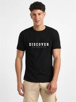 Nobero - Men 100% Cotton Typography T-shirt - Black
