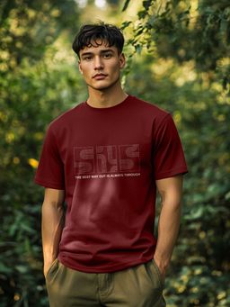 Nobero - Men Printed Cotton T-shirt - Maroon