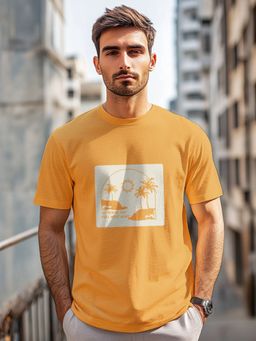 Nobero - Men Printed Cotton T-shirt - Orange