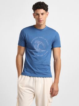 Nobero - Men Printed Cotton T-shirt - Blue