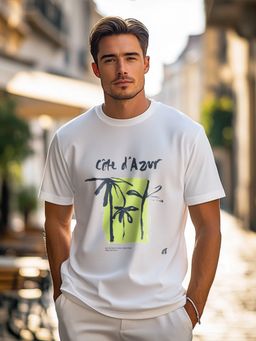 Nobero - Men Printed Cotton T-shirt - White