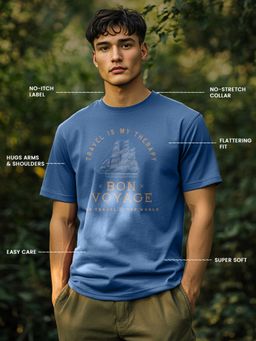 Nobero - Men Typography T-shirt - Blue