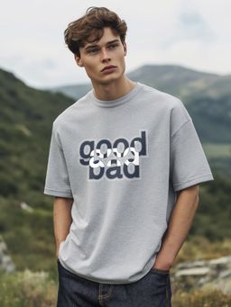 Nobero - Men Typography Cotton T-shirt - Grey