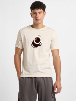 Nobero - Men Cotton Printed T-shirt - Beige