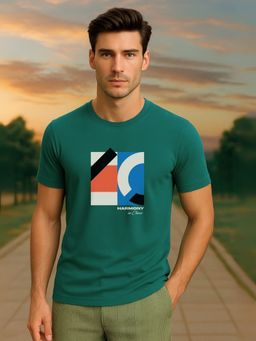 Nobero - Men 100% Cotton Printed T-shirt - Green