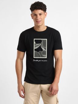 Nobero - Men Cotton Printed T-shirt - Black