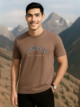 Nobero - Men 100% Cotton Typography T-shirt - Brown