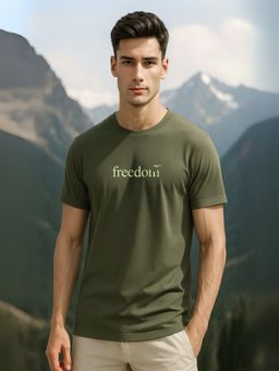 Nobero - Men 100% Cotton Typography T-shirt - Green