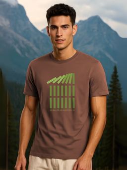 Nobero - Men 100% Cotton Printed T-shirt - Brown