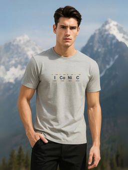 Nobero - Men 100% Cotton Typography T-shirt - Grey