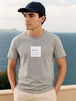 Nobero - Men 100% Cotton Typography T-shirt - Grey