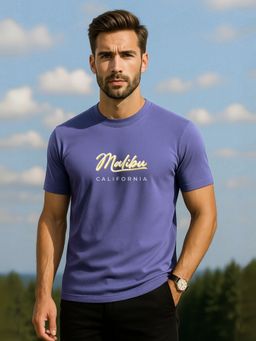 Nobero - Men 100% Cotton Typography T-shirt - Purple