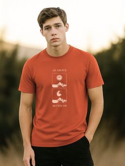 Nobero - Men 100% Cotton Printed T-shirt - Orange