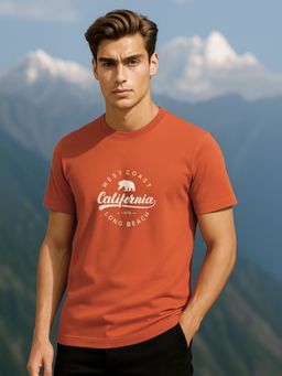 Nobero - Men 100% Cotton Typography T-shirt - Orange
