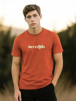 Nobero - Men 100% Cotton Typography T-shirt - Orange