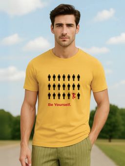Nobero - Men 100% Cotton Printed T-shirt - Yellow