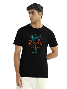 Nobero - Men 100% Cotton Printed T-shirt - Black