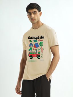 Nobero - Men 100% Cotton Printed T-shirt - Beige
