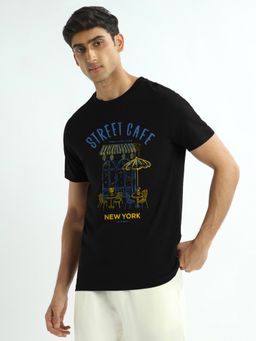 Nobero - Men 100% Cotton Printed T-shirt - Black