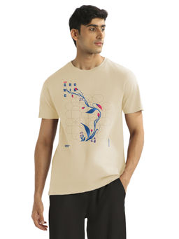 Nobero - Men 100% Cotton Printed T-shirt - Beige