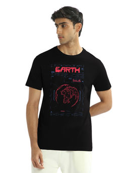 Nobero - Men 100% Cotton Printed T-shirt - Black