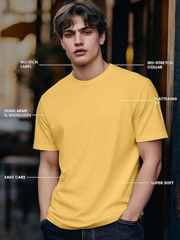 Nobero - 100% Cotton Solid T Shirts for Men - Yellow