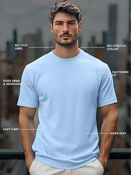 Nobero - 100% Cotton Solid T Shirts for Men - Blue