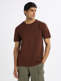 Nobero - Men Premium Cotton Solid 240 GSM T-shirt - Brown